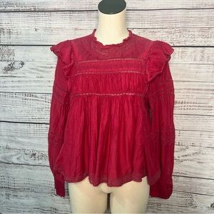 ISABEL MARANT ETOILE Women's Lace Long Sleeve Blouse Red Size 40 LARGE‎